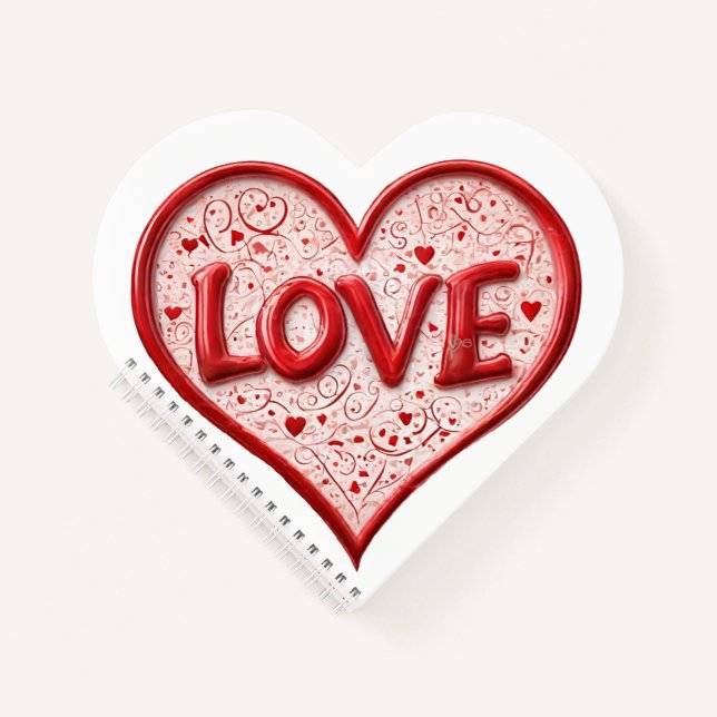 Valentines Red Liebe Herz Weißer Name Notizbuch (Vorderseite)