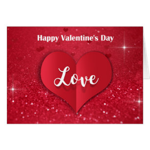 Valentines Red Paper Heart Glitzer - Grußkarte