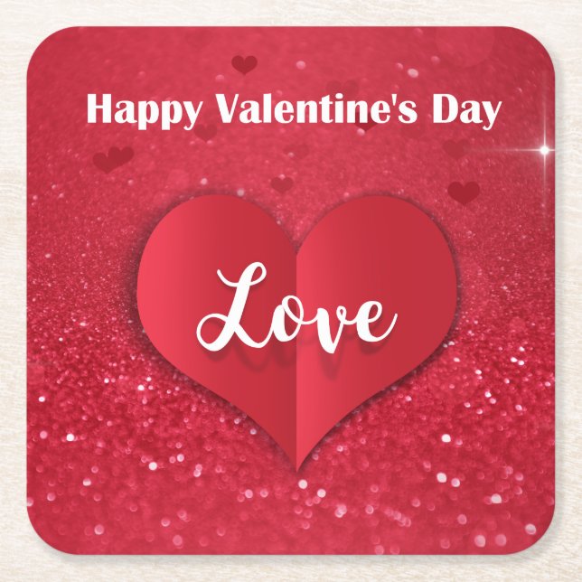 Valentines Red Paper Heart Glitzer - Paper Unterse Rechteckiger Pappuntersetzer (Vorderseite)