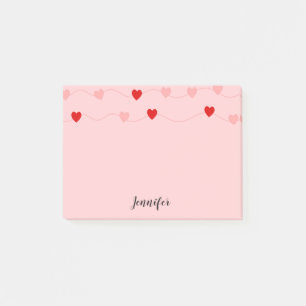 Valentines Red Pink Hearts on String Personalisier Post-it Klebezettel