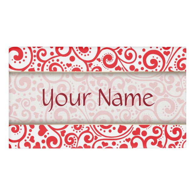 Valentines - rote Herzen und Wirbel nahtlos Namenschild (Vorderseite)