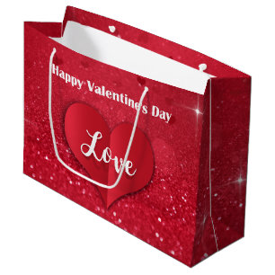 Valentines-roter Papierherz-Glitzer-große Große Geschenktüte
