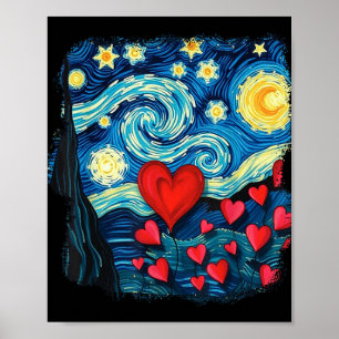 Valentines Starry Night Van Gogh Liebe Herzflöte Poster