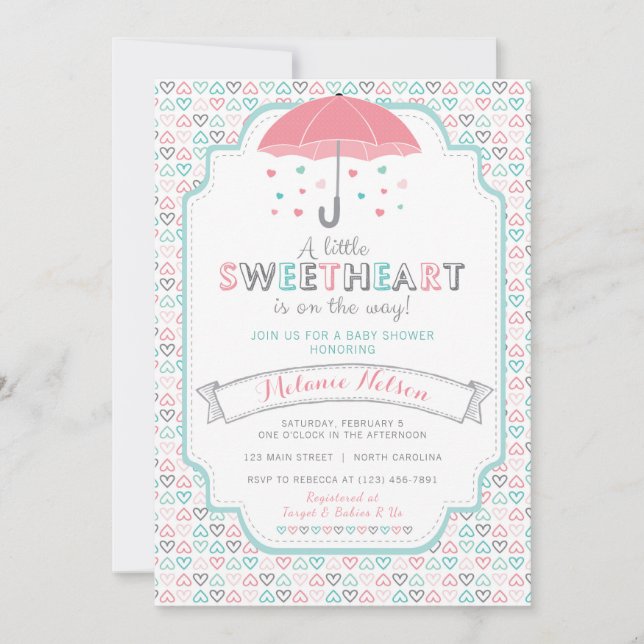 Valentine's Sweetheart Baby Shower Einladung (Vorderseite)