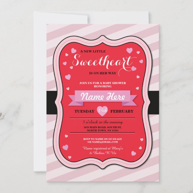 Valentines Sweetheart Baby Shower Girl Liebe Einla Einladung (Vorderseite)