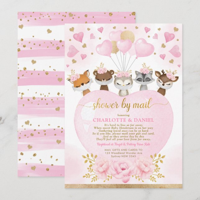 Valentines Sweetheart Woodland Babydusche per Post Einladung (Vorne/Hinten)