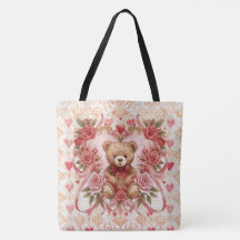 Valentine's ,Teddy Bear,Pink Love Heart and Flower
