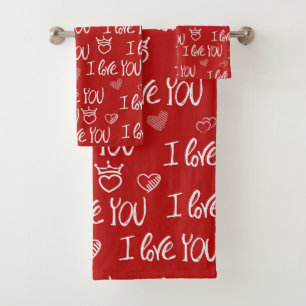 Valentine's Thema Red White I Liebe You Pattern Badhandtuch Set