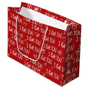 Valentine's Thema Red White I Liebe You Pattern Große Geschenktüte