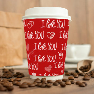 Valentine's Thema Red White I Liebe You Pattern Pappbecher