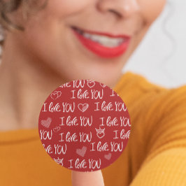 Valentine's Thema Red White I Liebe You Pattern Runder Aufkleber