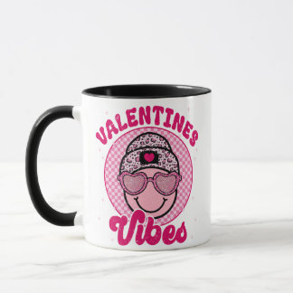 Valentines Vibes Happy Face Design • Pink Leopard  Tasse