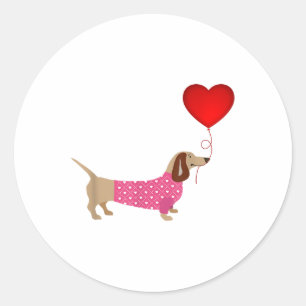 Valentines Weiner Daschund Dackel in Hundekleidung Runder Aufkleber