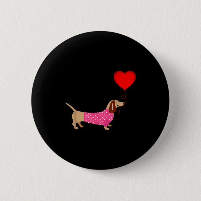 Valentines Weiner Daschund Doxie In Dog Dress  Button (Vorderseite)