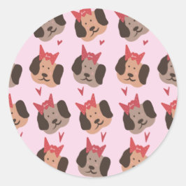 Valentines Welpen mit Bows Herzmuster Runder Aufkleber