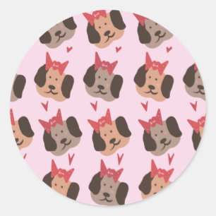 Valentines Welpen mit Bows Herzmuster Runder Aufkleber