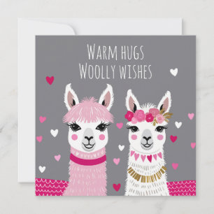 Valentines Whimsical Adorable Llamas Valentines Karte