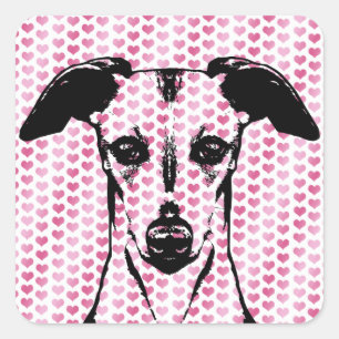 Valentines - Whippet Silhouette Quadratischer Aufkleber