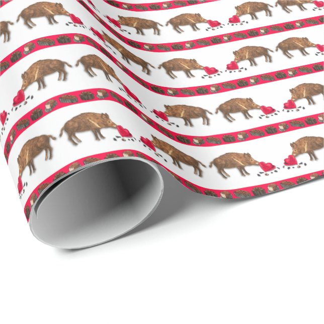 Valentine's Wild Boars Geschenkpapier (Rolleneckpunkt)