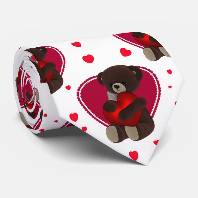 Valentineteddy-Bär und Herzen, Krawatte (Gerollt)
