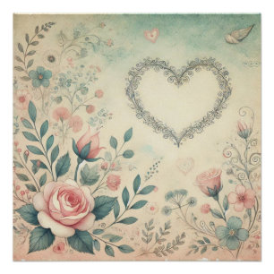 Valentinherz Vintage Pastellfarben Poster