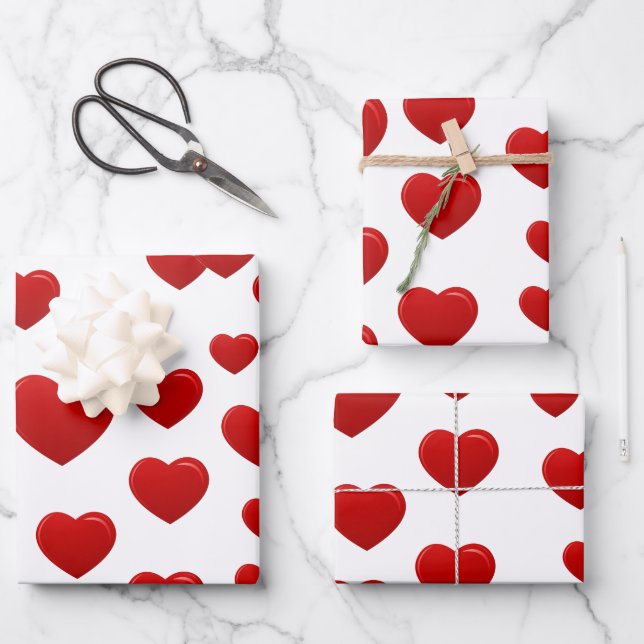 Valentinherzen Geschenkpapier Set (Vorderseite)