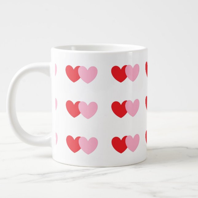 Valentinin-Tasse mit rosa und roten Herzen  Jumbo-Tasse (Links)