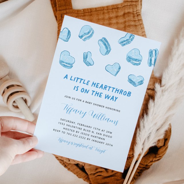 Valentinin's Little Heartthrob Blue Baby Shower Einladung (Von Creator hochgeladen)