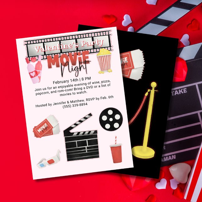Valentinins Party-Filmabend Einladung (Valentine's Party Movie Night Invitation)