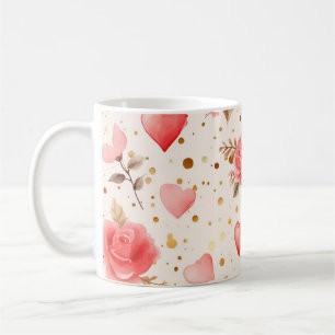 Valentinins pinkfarbene Rose und Herzen Kaffeetasse