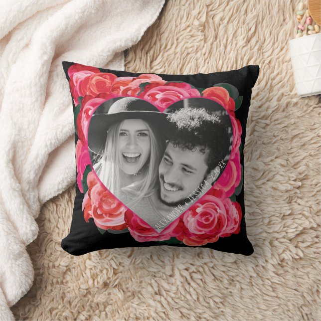 Valentinin's Red Black Rose Herz Foto Pillow Kissen (Decke)
