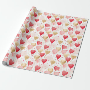 Valentinins rosa Rot- und Goldene Herzblasen Geschenkpapier