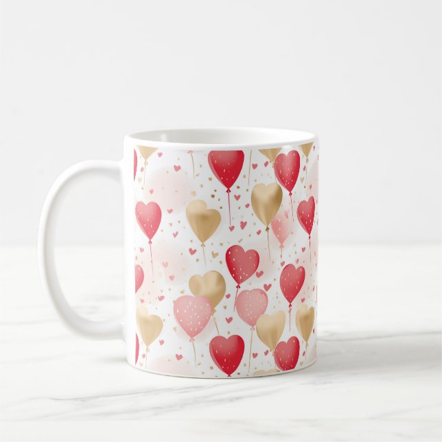 Valentinins rosa Rot- und Goldene Herzblasen Kaffeetasse (Links)