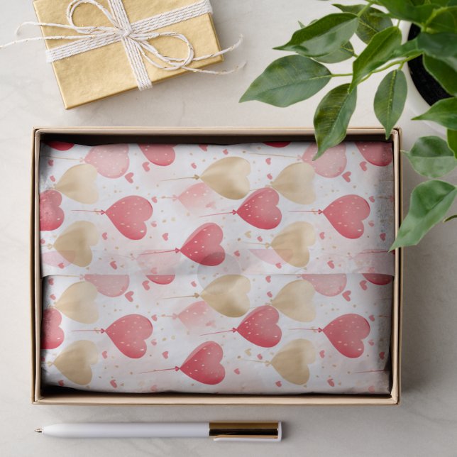Valentinins rosa Rot- und Goldene Herzblasen Seidenpapier (Geschenk)