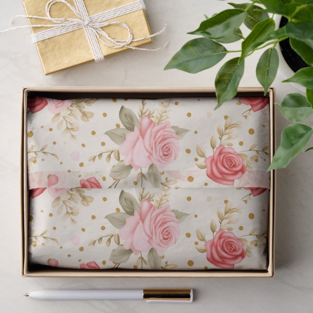 Valentinins Rosa und Rote Rosen und Herz Seidenpapier (Geschenk)