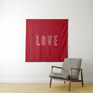 Valentinins rotes Herz auf der roten Liebe Wandteppich