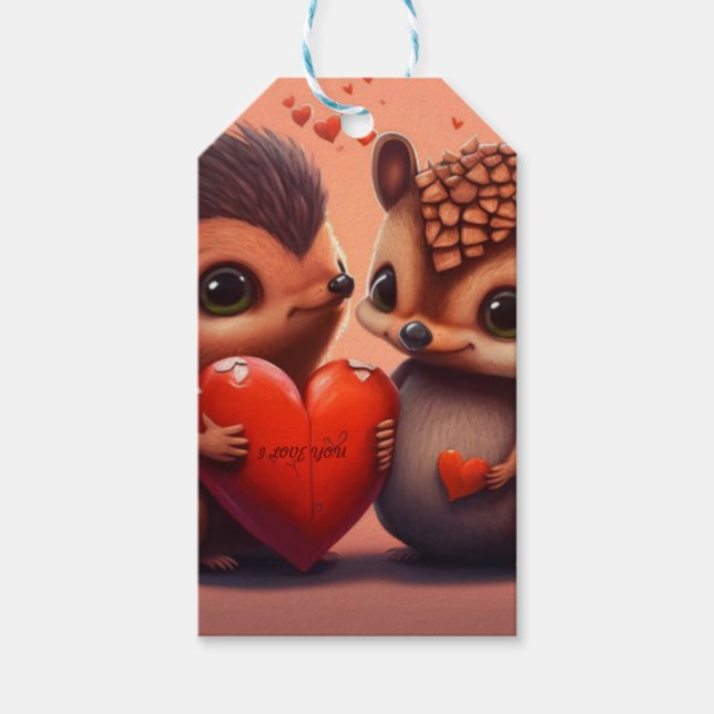Valentinische Igel Cartoon Geschenkanhänger (Vorderseite)