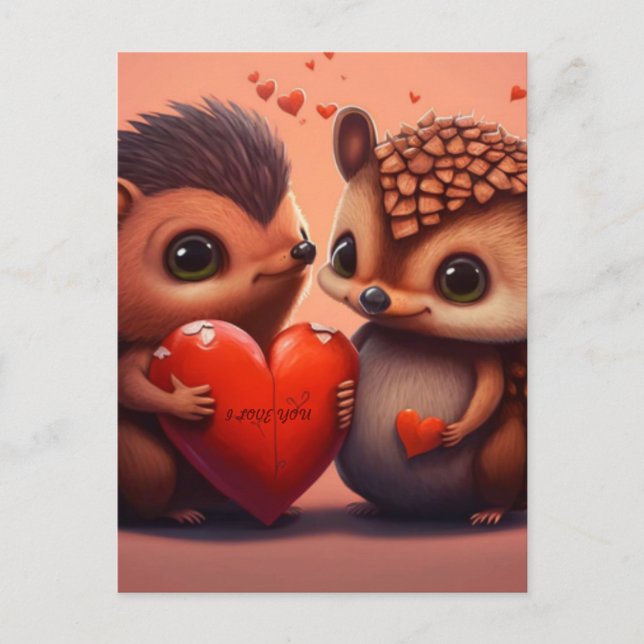 Valentinische Igel Cartoon Postkarte (Vorderseite)