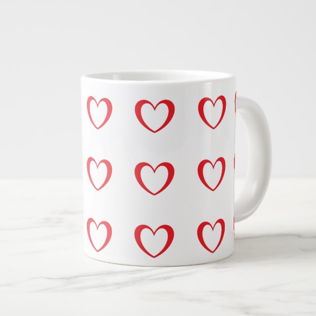 Valentinische Kaffeemaschine mit rotem Herzmuster  Jumbo-Tasse (Vorderseite Rechts)
