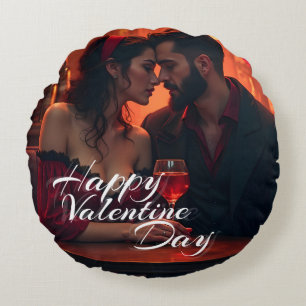 Valentinische Magie mit romantischer Zusammengehör Rundes Kissen