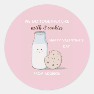 Valentinische Milch und Cookies im Klassenzimmer Runder Aufkleber