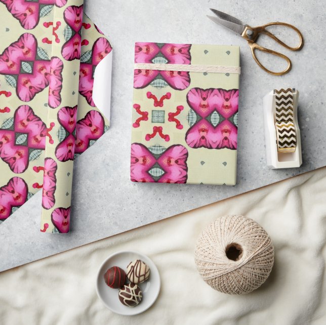 Valentinische Rotherzen Romantik abstraktes Muster Geschenkpapier (Kunsthandwerk)