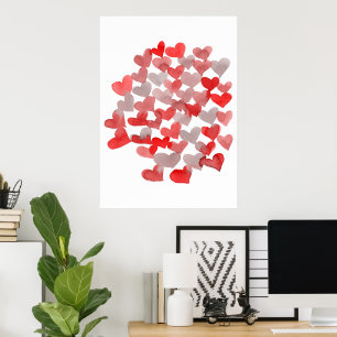 Valentinische Tagesherzen - rot und grau Poster