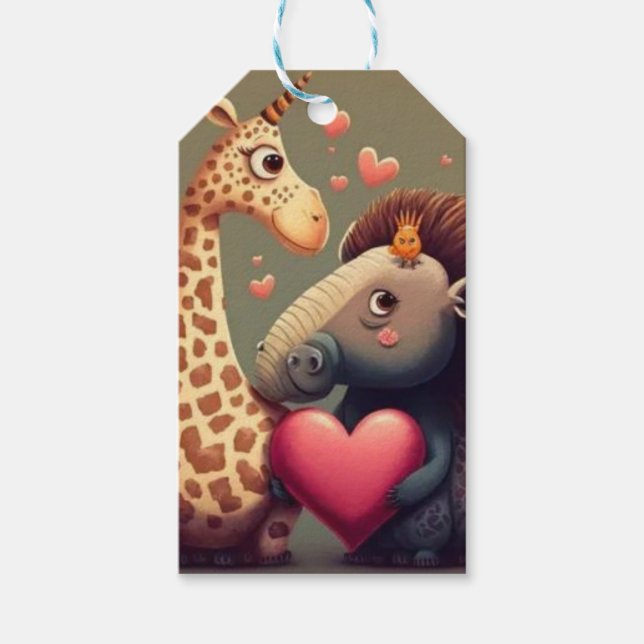 Valentinischer Hippo-Cartoon Geschenkanhänger (Vorderseite)