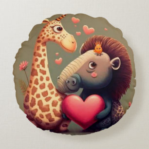 Valentinischer Hippo-Cartoon Rundes Kissen