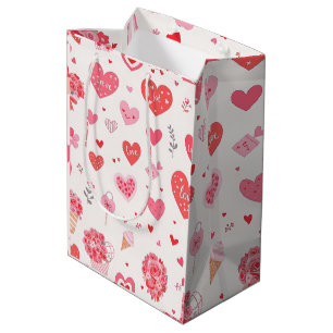 Valentinisches Design mit Herz und Blume Mittlere Geschenktüte