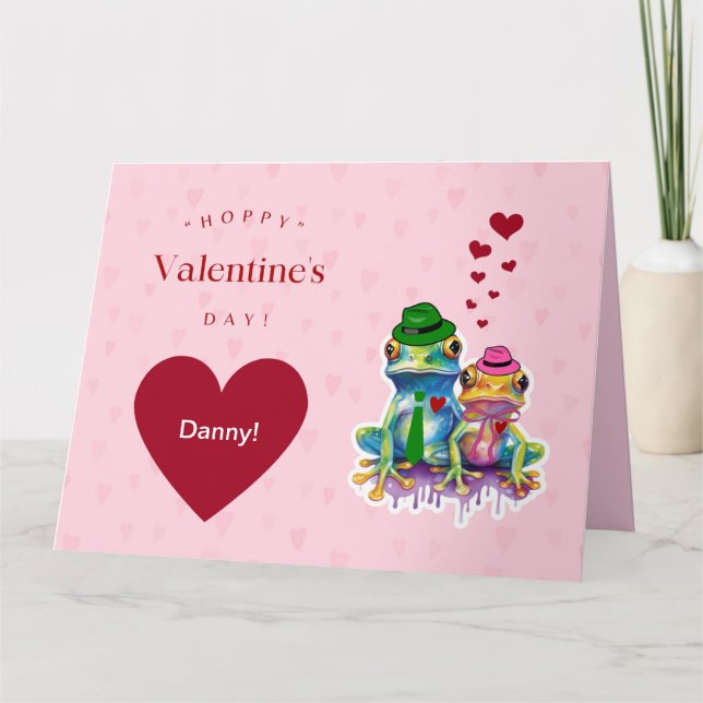 Valentinisches farbiges Froschpaar mit Herz Karte (Vorderseite)
