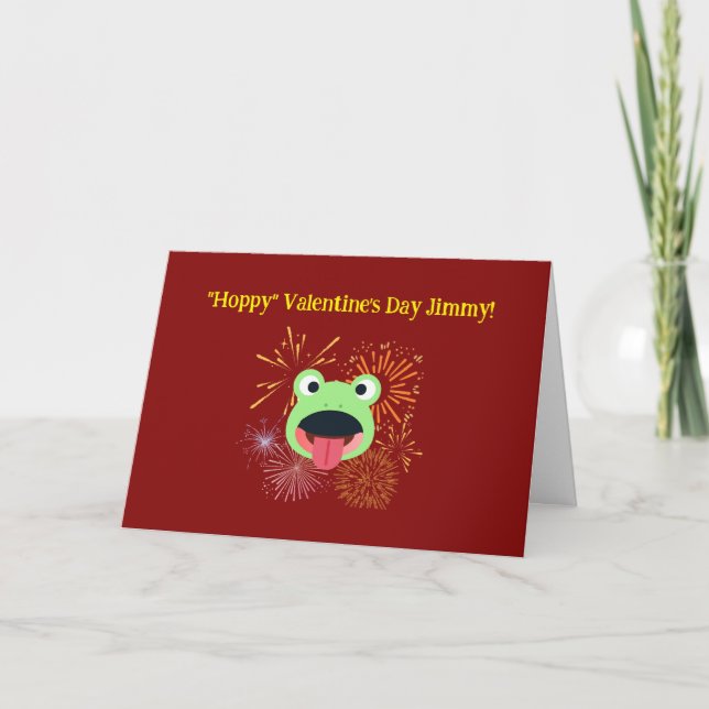 Valentinisches Frosch- und Feuerwerk-Design Karte (Vorderseite)