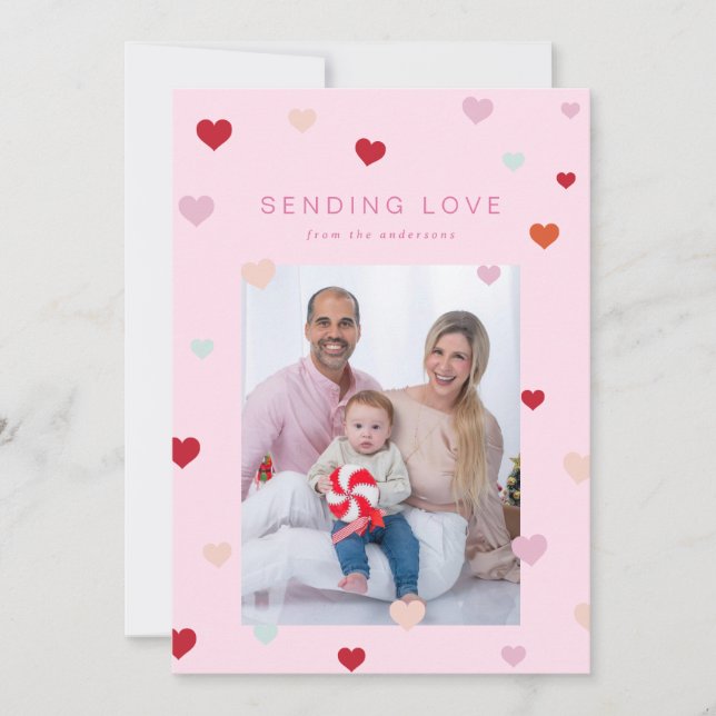 Valentinisches kleine Herzen schweben Feiertagskarte (Vorderseite)