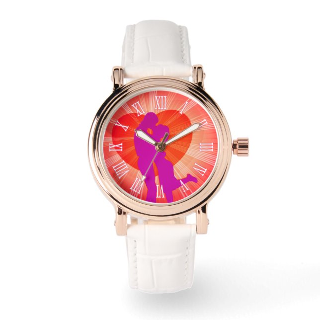 Valentinisches Paar küsst Armbanduhr (Vorderseite)